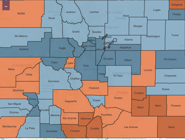 Counties based on poverty risk